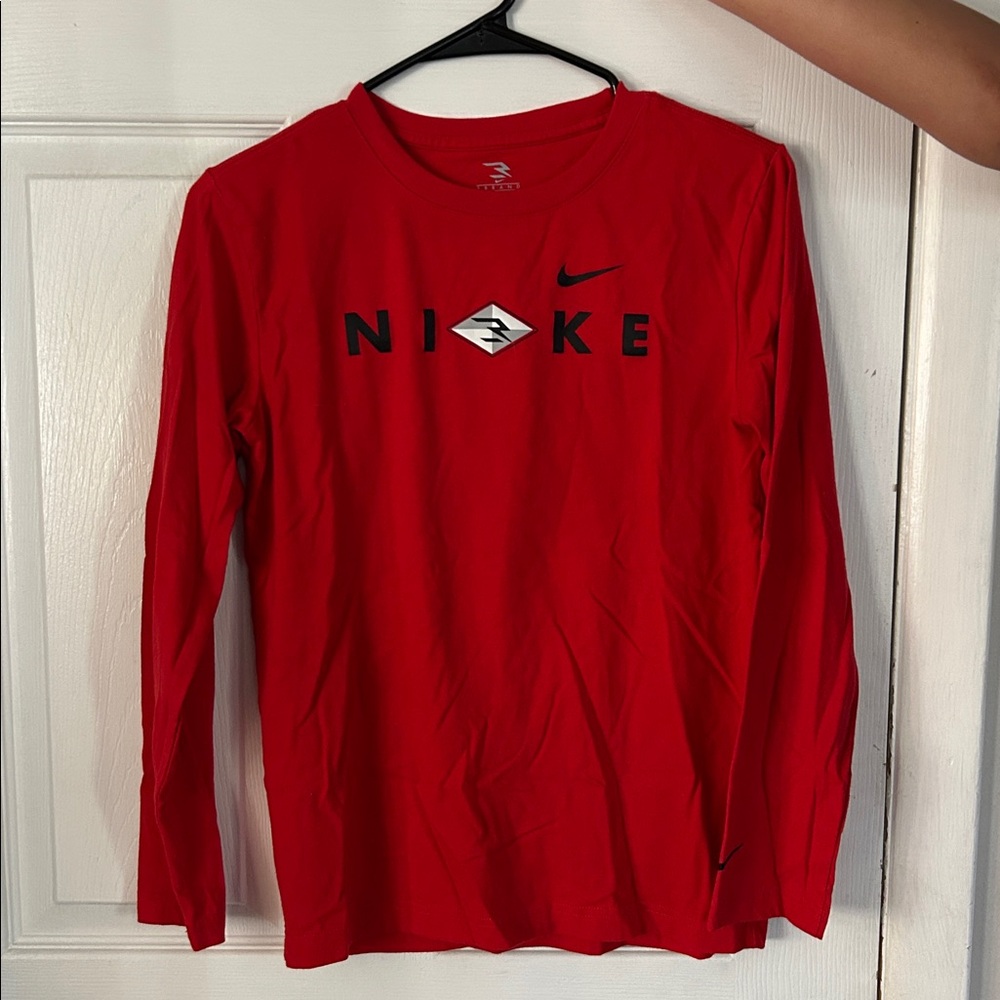 Boys Large Nike Red Long Sleeve Tee with Black Accents